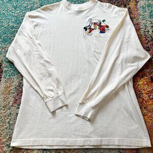 Vintage Mickey Mouse Pocket Long Sleeve T-Shirt – White Minimal Disney Graphic T